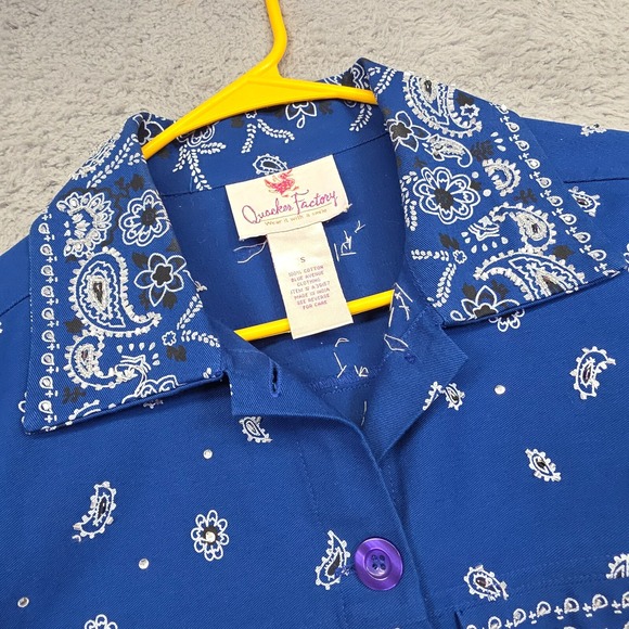 Quacker Factory Jacket Womens S Blue Western Paisley Bandana Beaded Embellished - Picture 9 of 16